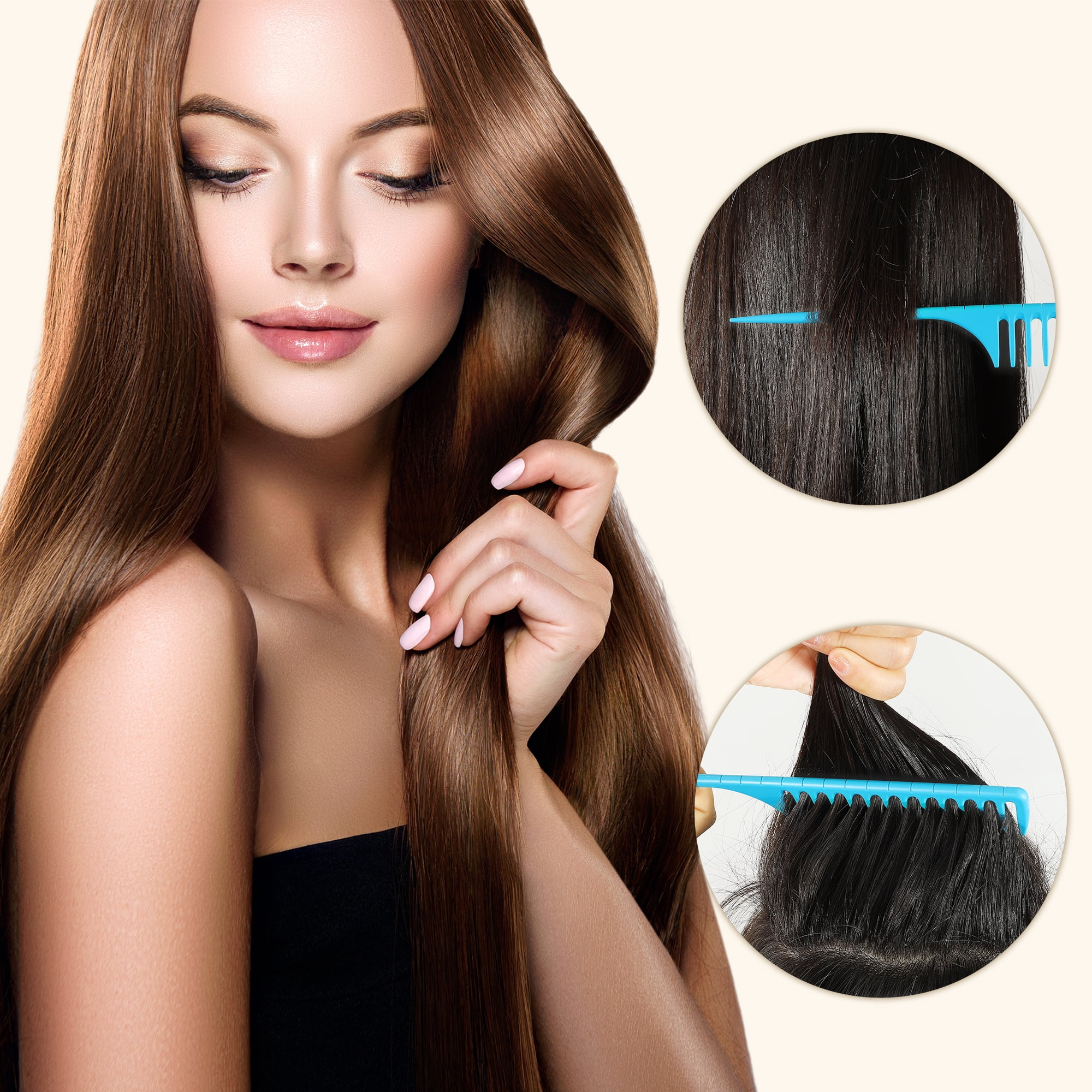 Unique Bargains Wide Tooth Rat Tail Comb Plastic for Wet Curly Hair for Women Men Blue