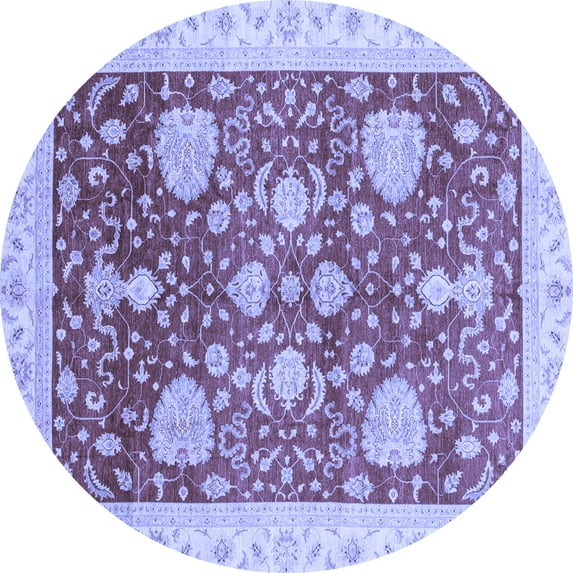 Ahgly Company Machine Washable Indoor Round Oriental Blue Traditional Area Rugs, 8' Round