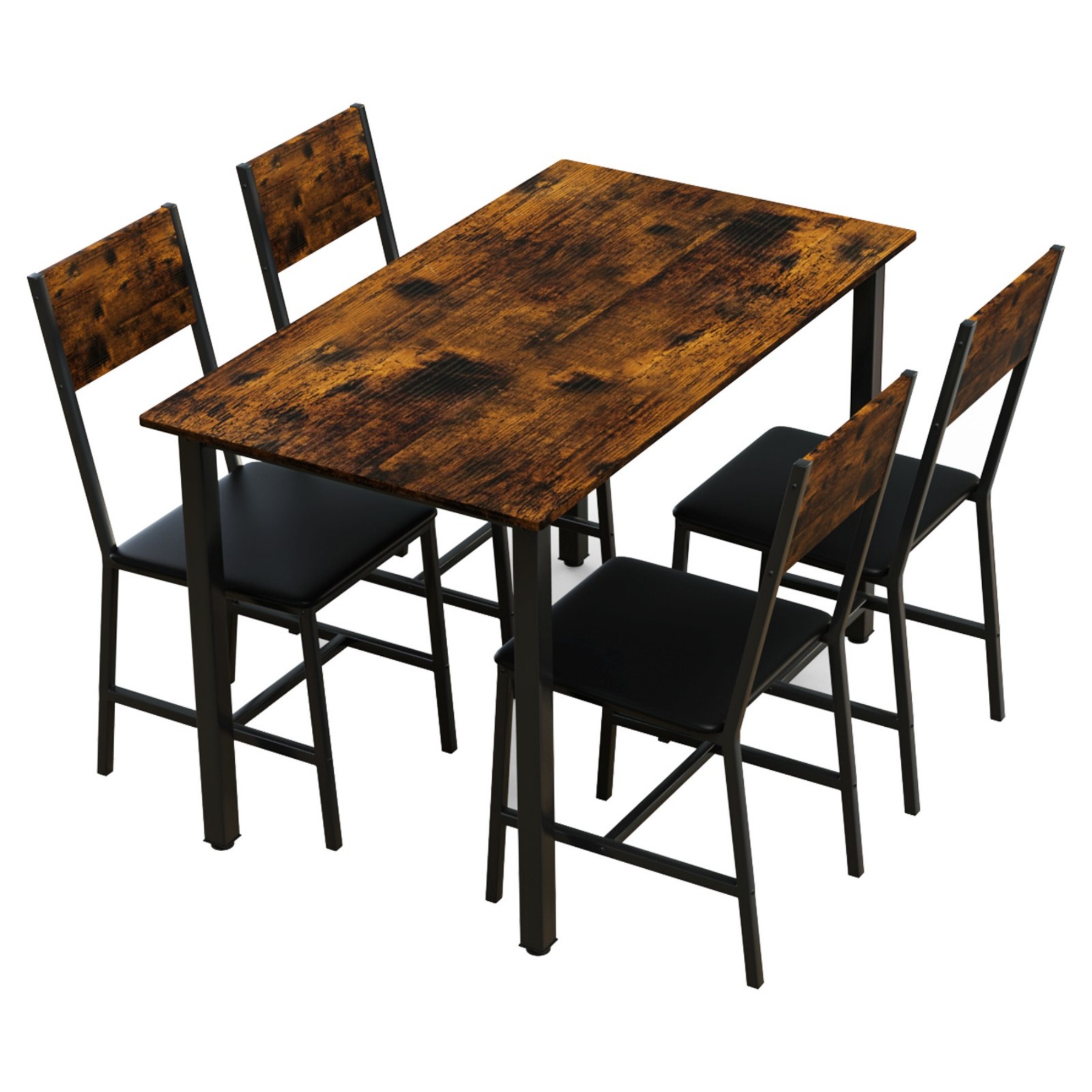 Leumius Dining Table Set for 4,Modern Wooden Kitchen Table, Square Dinette Set for Kitchen Dining Room,Dark Walnut 03