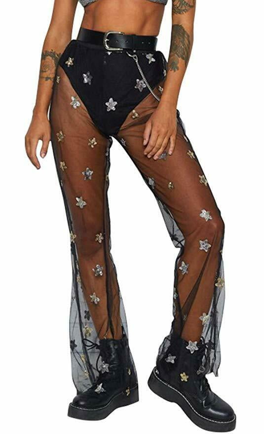 flared mesh trousers