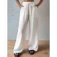 thumbnail image 5 of Women'S Wide Leg Beach Pants Elastic Waist Light-Weight Flowy Palazzo Lounge Trousers with Pockets White M, 5 of 9