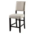 thumbnail image 2 of Beige Fabric Counter Height Dining Chairs Set of 2, Antique Black Finish Wood Upholstered Back Nailhead Trim Modern, 2 of 7