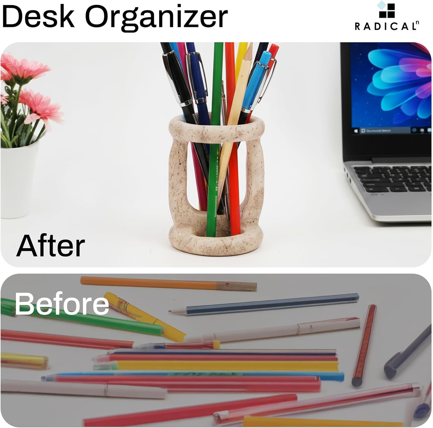Radicaln Marble Stationary Holder 4 inches Travertine Handmade Maker Organizer For Office Supplies, Ideal Pencil Holders & Desk Organizer, Pen Holder For Desk