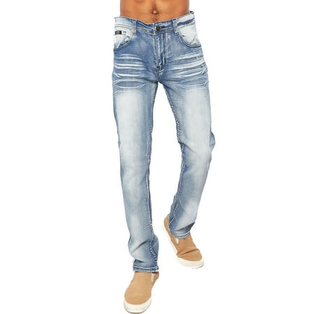 Indigo Striped Jeans - Mens Casual Side Stripe Slim Fit Wash Denim Jeans Pants 9FD33-30/30-Lt. Indigo