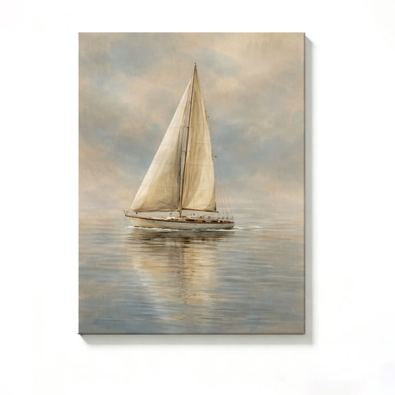 FLASHLUMI 8x12 Inch Vintage Sailboat on Calm Water Watercolor Painting Canvas Wall Art, Nautical Coastal Decor for Living Room Bedroom, No Frame