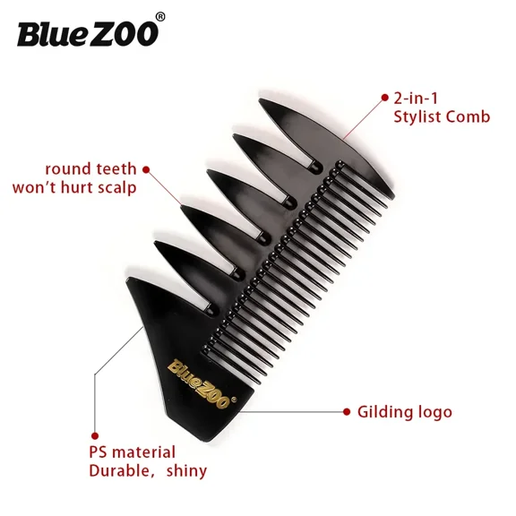 black Professional Fish Bone Shape Hair Brush Double Side Tooth Combs Man Hair Styling Tool Barber Hair Dyeing Cutting Coloring Brush