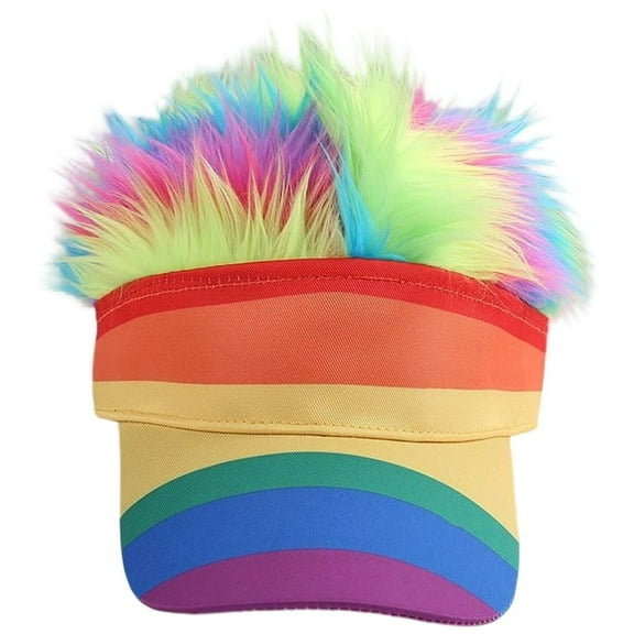 Hsqqdc Novelty Visor Cap with Colorful Fake Hair - Adjustable Spiked Wig Hat for Golf, Unisex Funny Sun Visor