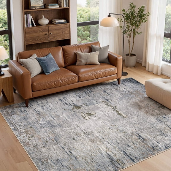 UERMEI 5'x7' Area Rugs for Living Room, Modern Abstract Washable Rug for Bedroom Office, Non-Slip Soft Low Pile Home Decor Carpet Accent Rug Indoor Rug, Dusty Blue