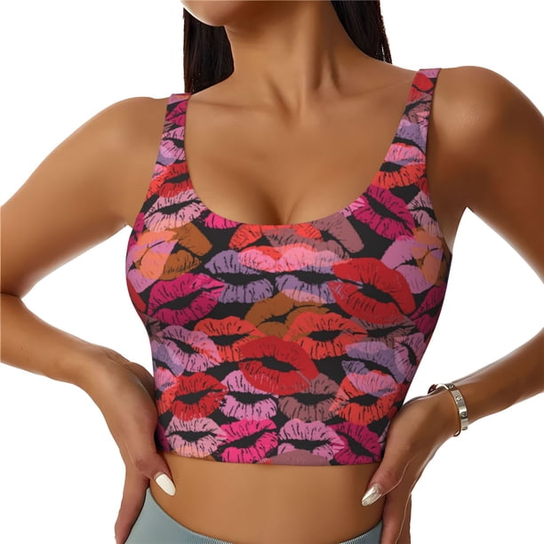 Balery Red Lips Kissing Sujetadores deportivos con espalda cruzada para mujer, acolchados, sin costuras, de alto impacto, ideales para yoga, gimnasio, entrenamiento y fitness.-