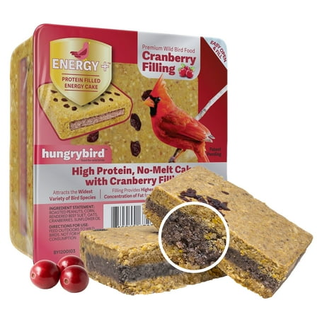 Hungrybird Energy  No-Melt, High-Protein Suet Cake with Cranberry Filling for Outside Wild Bird Feeders