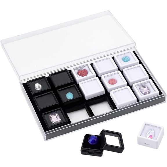 15 Grids Gemstone Display Box Charm Display Tray Gem Box Stone Organizer Jewellery Display Box with Lid Container for Mini Gemstones Diamond Collection Organizer 1" Inner Demension