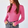 thumbnail image 4 of Women's Mock Turtleneck Long Sleeve Ribbed Knit Fitted Sweater, Soft Thermal Undershirt Tee Hot Pink ONE SIZE, 4 of 9