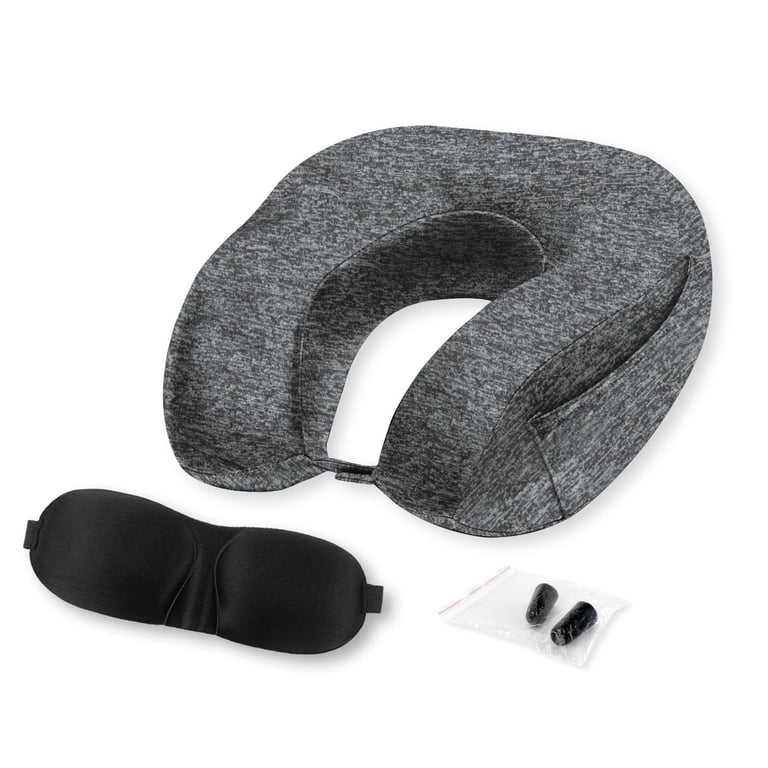 Protege Cool Touch Memory Foam Neck Pillow Travel Set, Gray photo 1