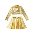 thumbnail image 3 of iEFiEL Girls 2Pcs Metallic Latin Jazz Cheer Performance Dance Costume Long Sleeve Crop Top with Pleated Skirt Gold 6, 3 of 7