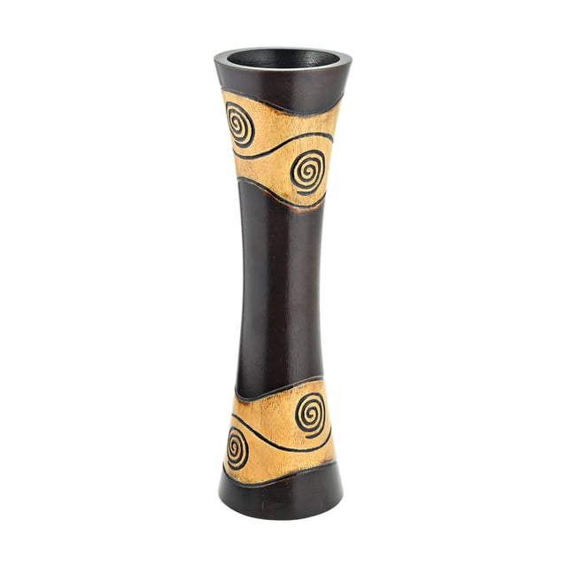 AeraVida Carved Swirls Brown and Beige Mango Tree Wood Concave Table Vase