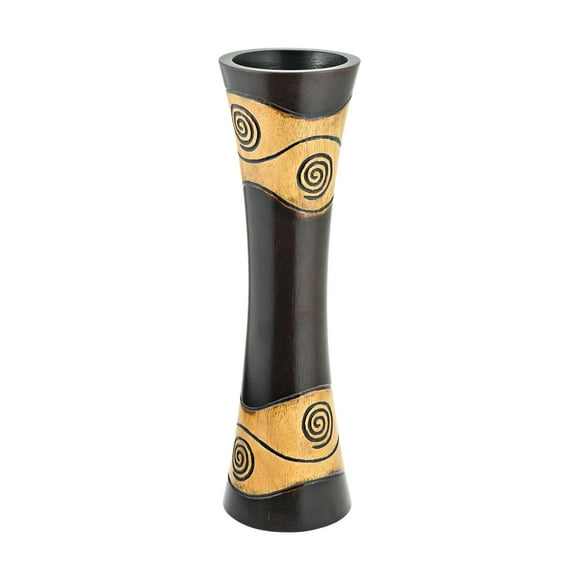 AeraVida Carved Swirls Brown and Beige Mango Tree Wood Concave Table Vase