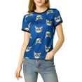 thumbnail image 6 of MODA NOVA Juniors Short Sleeve Contrast Cartoon Cat Pet Print Tee Ringer T-Shirt Tops Royal Blue M, 6 of 7
