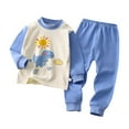 thumbnail image 2 of hengsof Children's Spring Summer Cotton Two Piece Set, Cute Printed Pattern Round Neck Long Sleeve T-Shirt Elastic Waist Trousers Pajama Set Comfortable Breathable Home Wear, 2 of 3