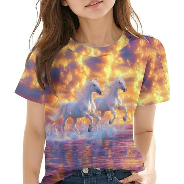 T-Shirt à Manches Courtes pour Enfants, Col Rond avec Imprimé Graphique Amusant, Mélange Doux Polyester-Spandex, Tissu Respirant, Port Quatre Saisons, Idéal pour Fête d'Anniversaire Ou Décontracté
