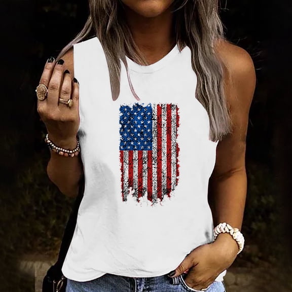 DailyTrove Women's Vintage American Flag Tank Top - Polyester Patriotic & Retro Wear, Stylish for Memorial Day