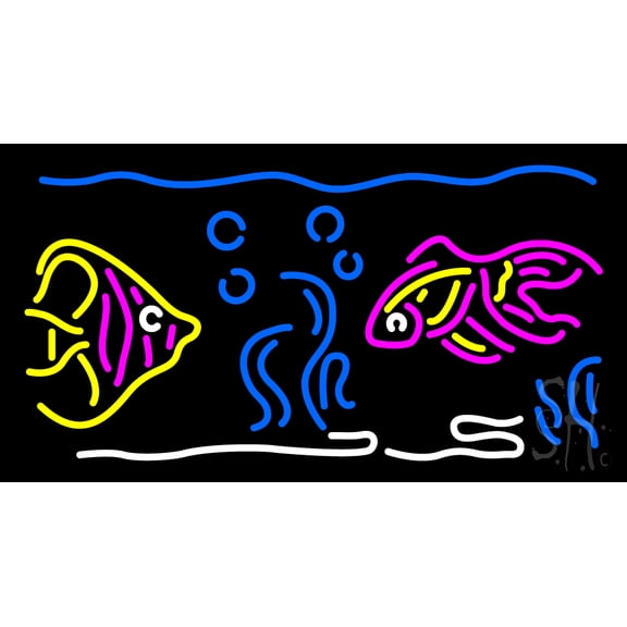 Fish LED Neon Sign 13" Tall x 24" Wide - inches Black Square Cut Acrylic Backing, with Dimmer - Premium built indoor Sign for Club, Home décor, Event, Workshop, Storefront.