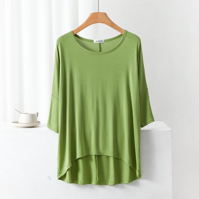 AherBiu T-Shirts pour Femmes Col Rond Ample Pyjama T-Shirts Été Léger Doux Manches Courtes Tunique Hauts Couleur Unie