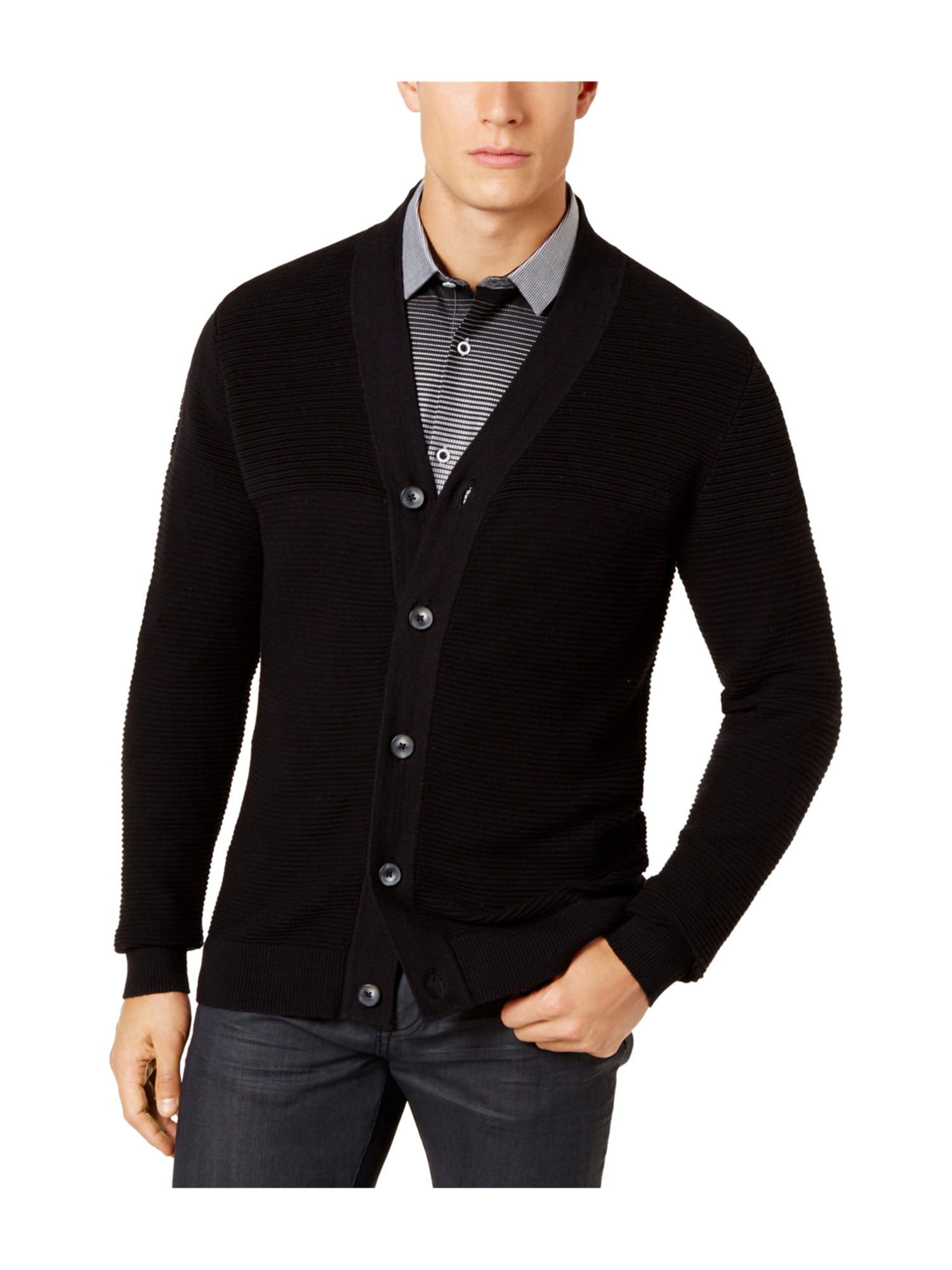 Alfani Mens Ribbed Cardigan Sweater deepblack M | Walmart Canada