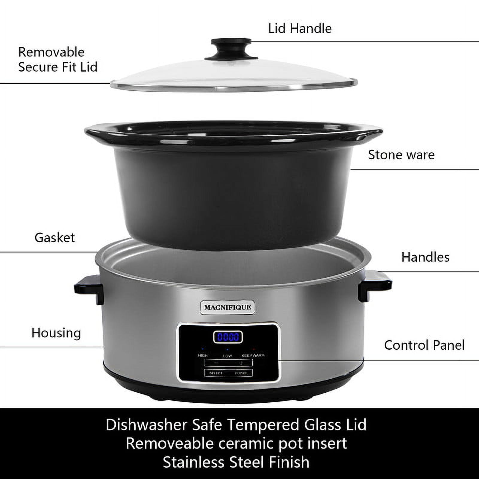 Magnifique 8-Quart Digital Programmable Slow Cooker with Timer, Black, Size: 8qt