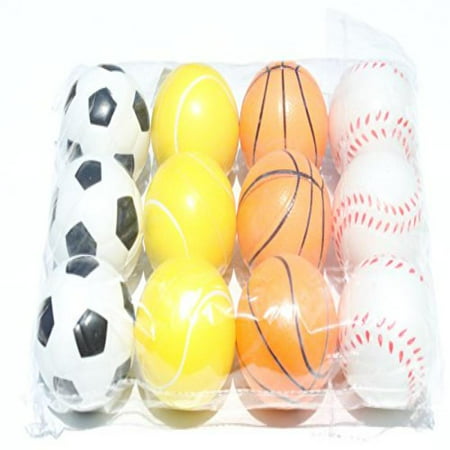 12 Sports Squeeze Ball (Soccer Basket Tennis Base Ball)- Stress Relief Finger Therapy After Hand Exercise Grip