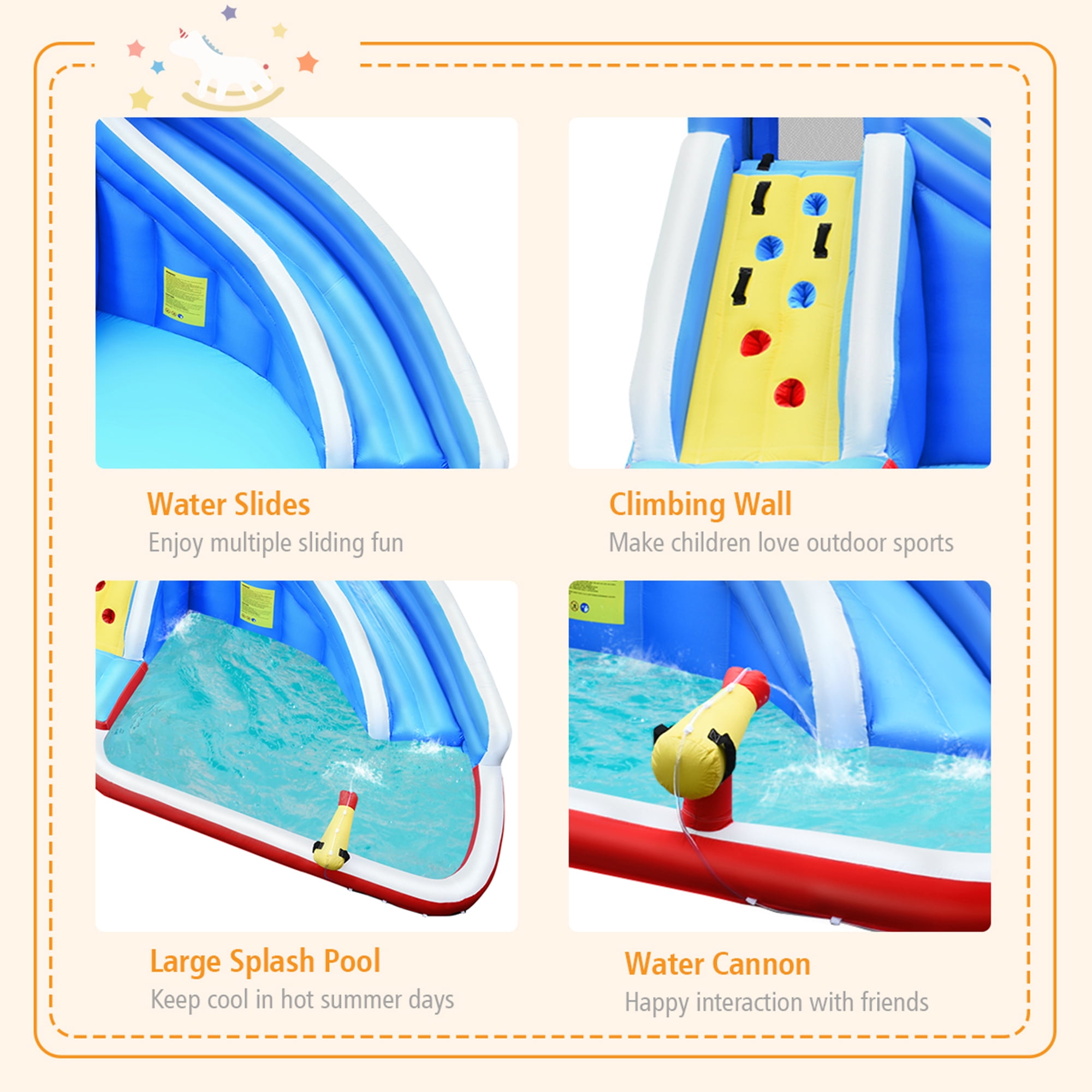 Gymax Inflatable Water Park Bounce House Slide Shark w/ Climbing Wall Splash Pool