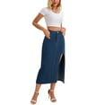 thumbnail image 2 of INSPIRE CHIC Women's Skirt Jean High Waist A-Line Thigh Split Midi Denim Skirt S Dark Blue, 2 of 6