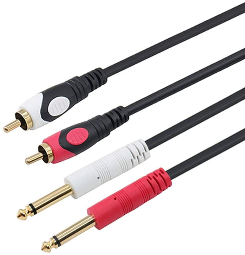 Dual 1/4 inch 2 x 6.35mm TS Mono Male Jack to Dual RCA Male Audio Cable