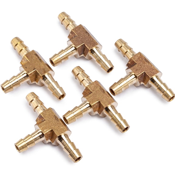 LTWFITTING Brass Barb Tee Fitting 1/4-Inch ID Hose for Water Fuel Boat(Pack of 5)