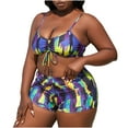 thumbnail image 5 of WREESH Womens 3 Piece Swimsuits Tropical Print Bikini Set with Kimono Beach Cover Ups Fashion Printed Swimwear Multicolor Cover Up Mesh Bikini Swimsuit Set Bathing Suit Purple, 5 of 9