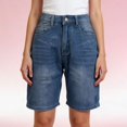 thumbnail image 2 of Denim Shorts Women, Audhol Jean Shorts for Women Casual Long Knee Length Mid Waisted Stretch Denim Shorts with Wash Knee Length Shorts Women Blue L, 2 of 9