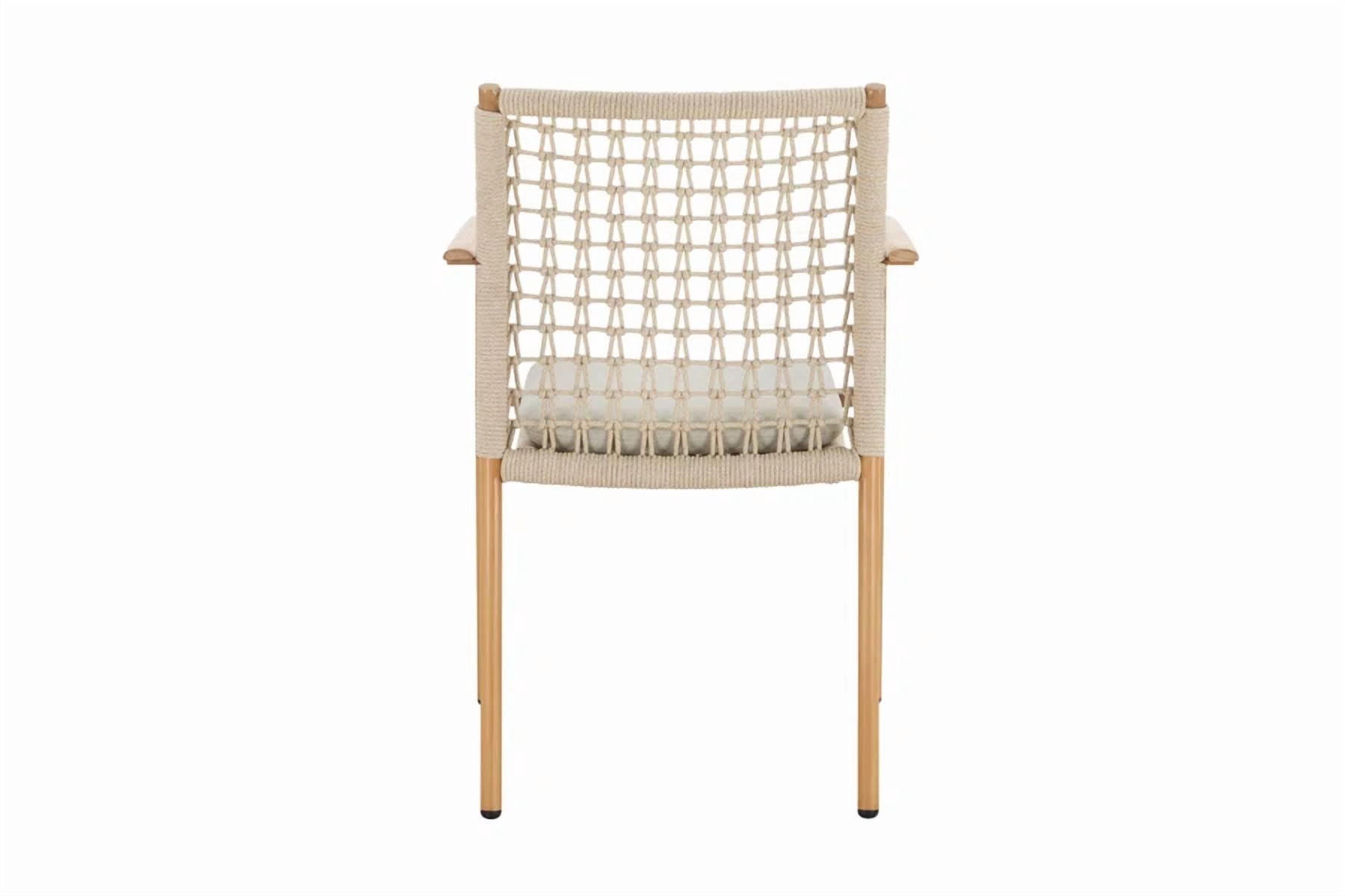 Spruce & Spring Modern Woven Rope Patio Dining Armchair Equipped With Cushion 4 Pieces For Outdoor Space Brown Woven Rope Fabric