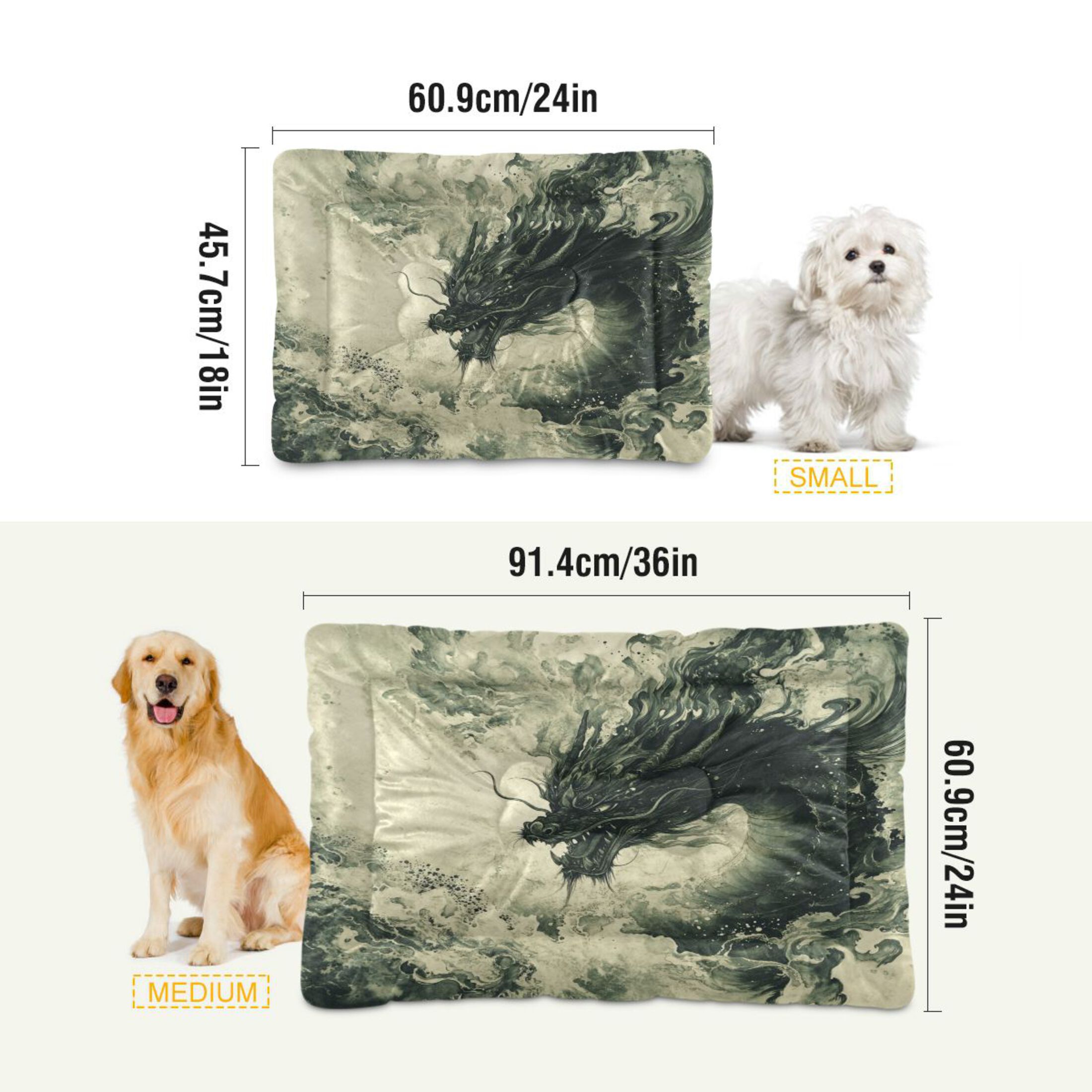 Qxltty Dark Green Dragon Ped Pad Wear-resistant and Hard to Bite Through Sleeping Pad for Small Medium Large Dogs Winter Pet Bed 36×24in