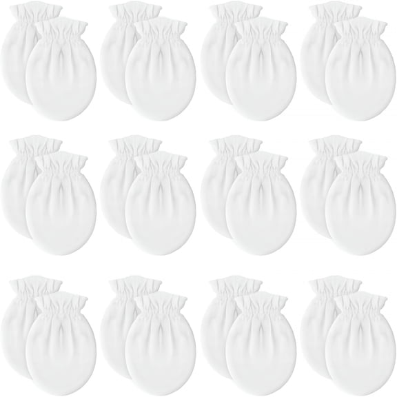 TELOLY 12 Pairs Newborn Baby Mittens,Unisex No Scratch Mittens,100% Cotton White Mittens for Baby 0-6 Months