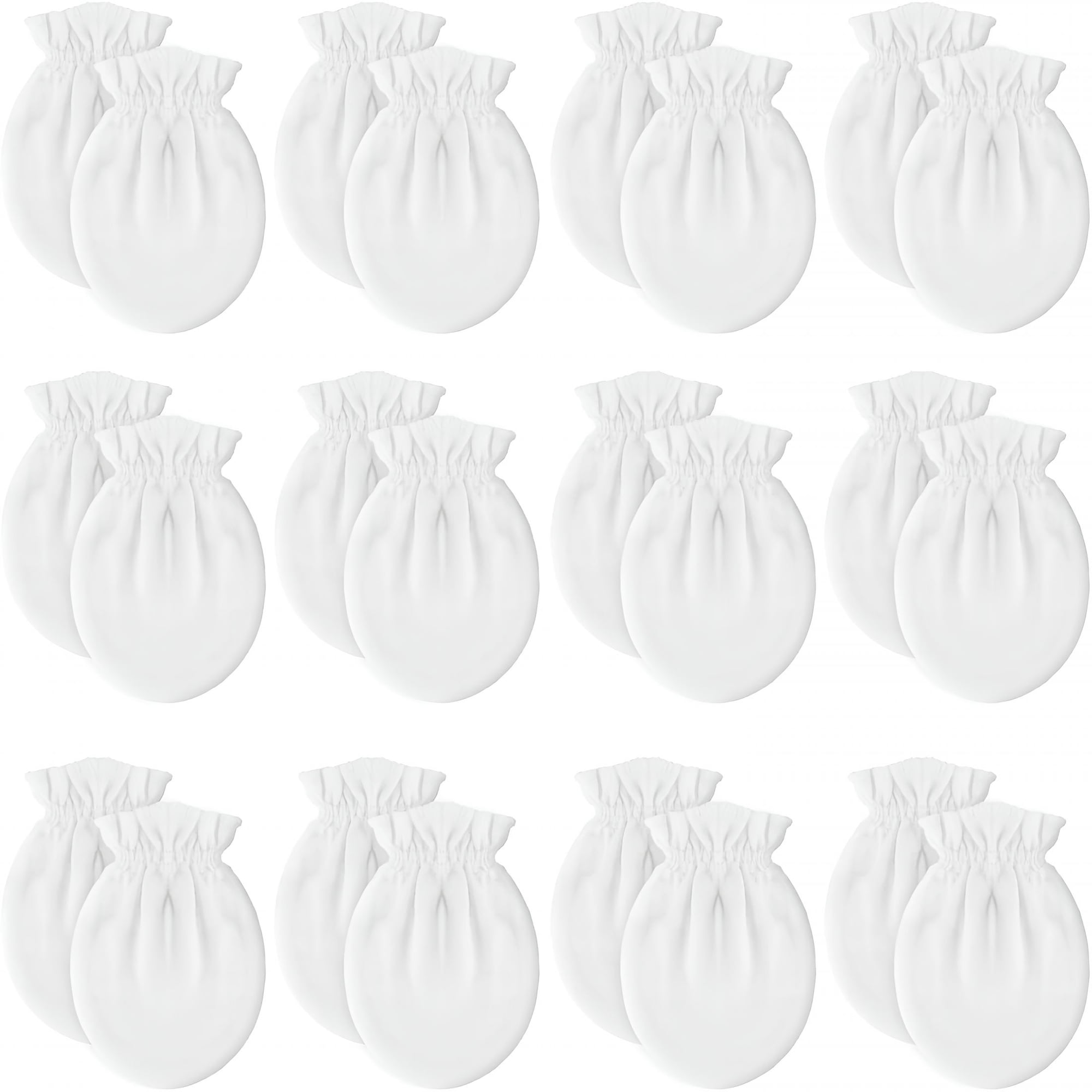 TELOLY 12 Pairs Newborn Baby Mittens,Unisex No Scratch Mittens,100% Cotton White Mittens for Baby 0-6 Months