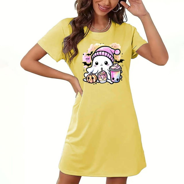Tnhcen Pyjama d'Halloween pour Femmes Grande Taille, Robes de Pyjama en Molleton Double Face P-2TG, Douces et Confortables, Tenue d'Intérieur Extensible