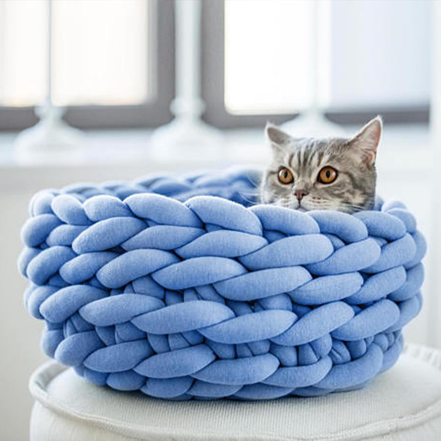 Hand Knitting Chunky Blanket Yarn : Big Twist Yarn for Arm Knitting,Soft Cozy Giant Yarn,Super Chunky Yarn for Knitting Blankets, Doormats, Pet Houses, Cushions and Rugs,26Yards,1.1 lbs (Blue)