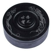 1pc Creative Inkstone with Lid Painting Round Inkslab Calligraphy Ink Stone (Black)