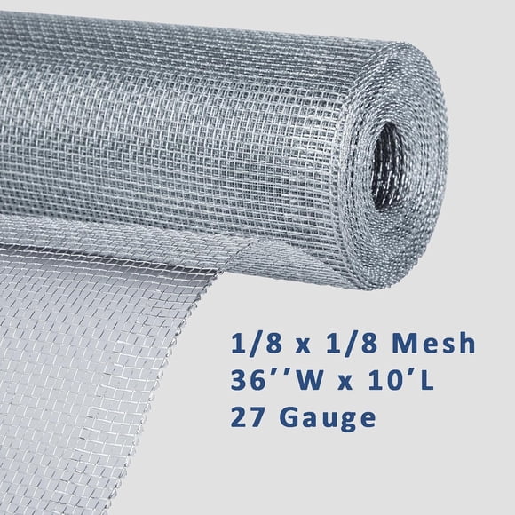 SEBOSS Hardware Cloth 1/8 inch Mesh 36in. x 10ft. 27 Gauge - Hot Dip Galvanized After Welding - Woven Wire Mesh Roll for Bee Screen Mesh Chicken Wire Fencing Snake Fence Craft Projects