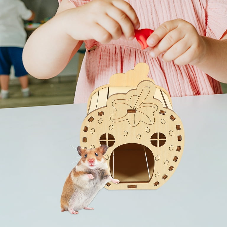 Self assembly Hamster Strawberry Home Wooden Hamster Hideout Unfinished Hamster Wood Hut Walmart