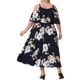 thumbnail image 3 of Vestido Maxi Casual de Playa para Mujer Plus Size con Cuello Cuadrado y Tirantes Ajustables, Mangas Frías, Floral, Agnes Orinda, Talla 1X, Azul Marino, 3 of 5