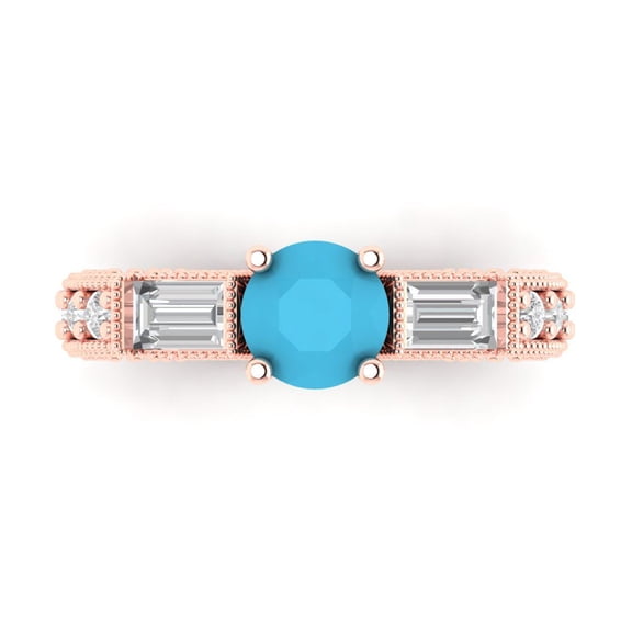 Three-Stone Engagement Ring for Women - 2.33ct Simulated Turquoise in 14K Rose Gold Promise Ring