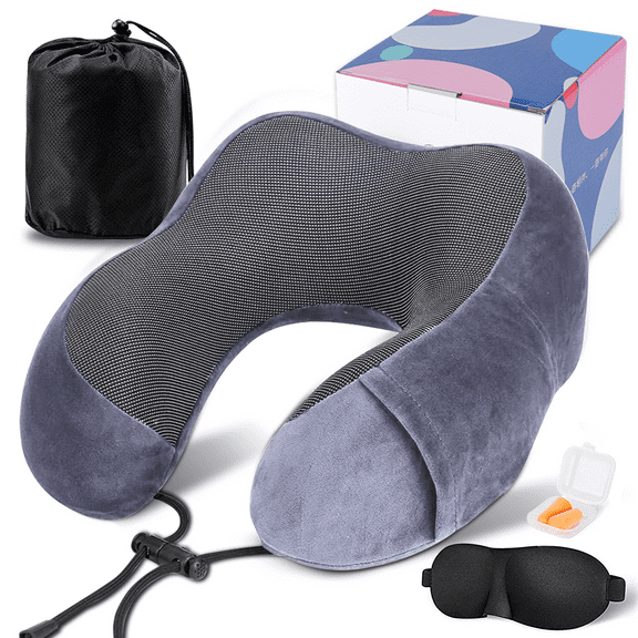 VIIWII Travel Pillow for Adults Memory Foam Lightweight Neck Pillows for Sleeping on Airplane Gray