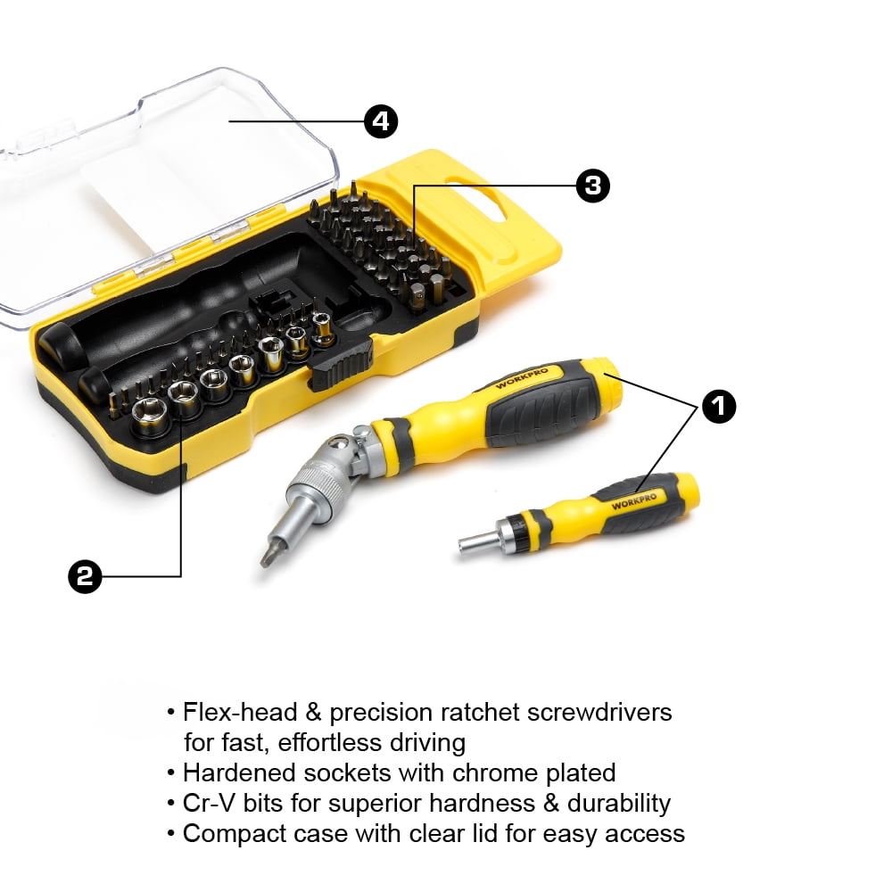 WorkPro 57-Piece Flex and Precision Ratchet Screwdriver Bit Set,1