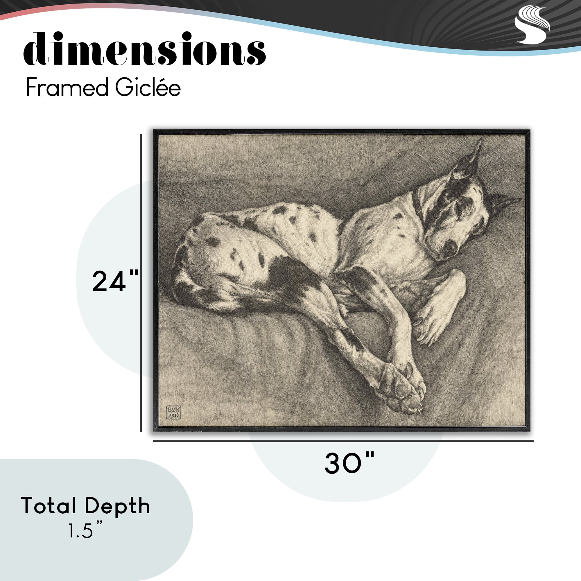 Stupell Industries Sleeping Hound Drawing Black Framed Giclee Art, design by Bertha Van Hasselt