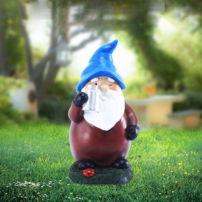 Garden Gnome Statue Holding Telescope Solar Powered Lights Outdoor Figurine Sculpture Lamp Resin Yard Ornaments for Patio Lawn Decoration